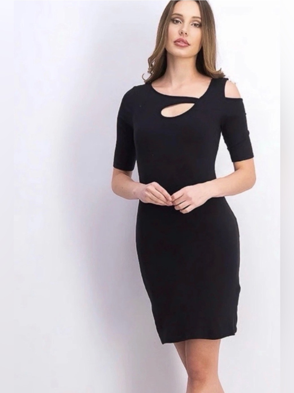 NWOT GOLDRAY Stitch Fix Xandra Knit Cut Out Cold Shoulder Dress Black Size S